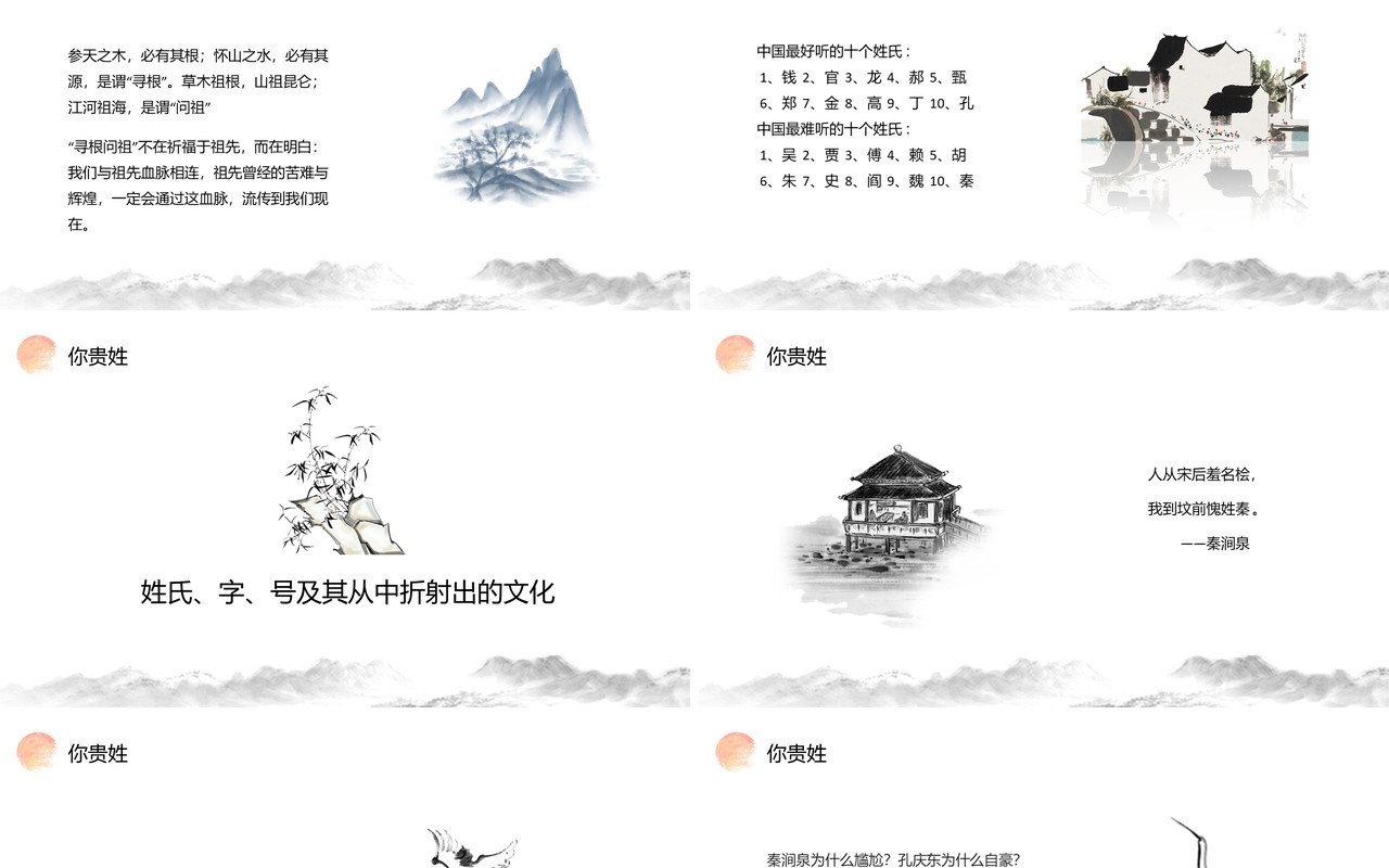 部编版高中语文必修二姓氏源流与文化寻根课件PPT模板