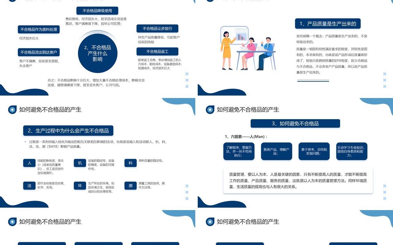 蓝色插画风员工质量意识培训PPT模板