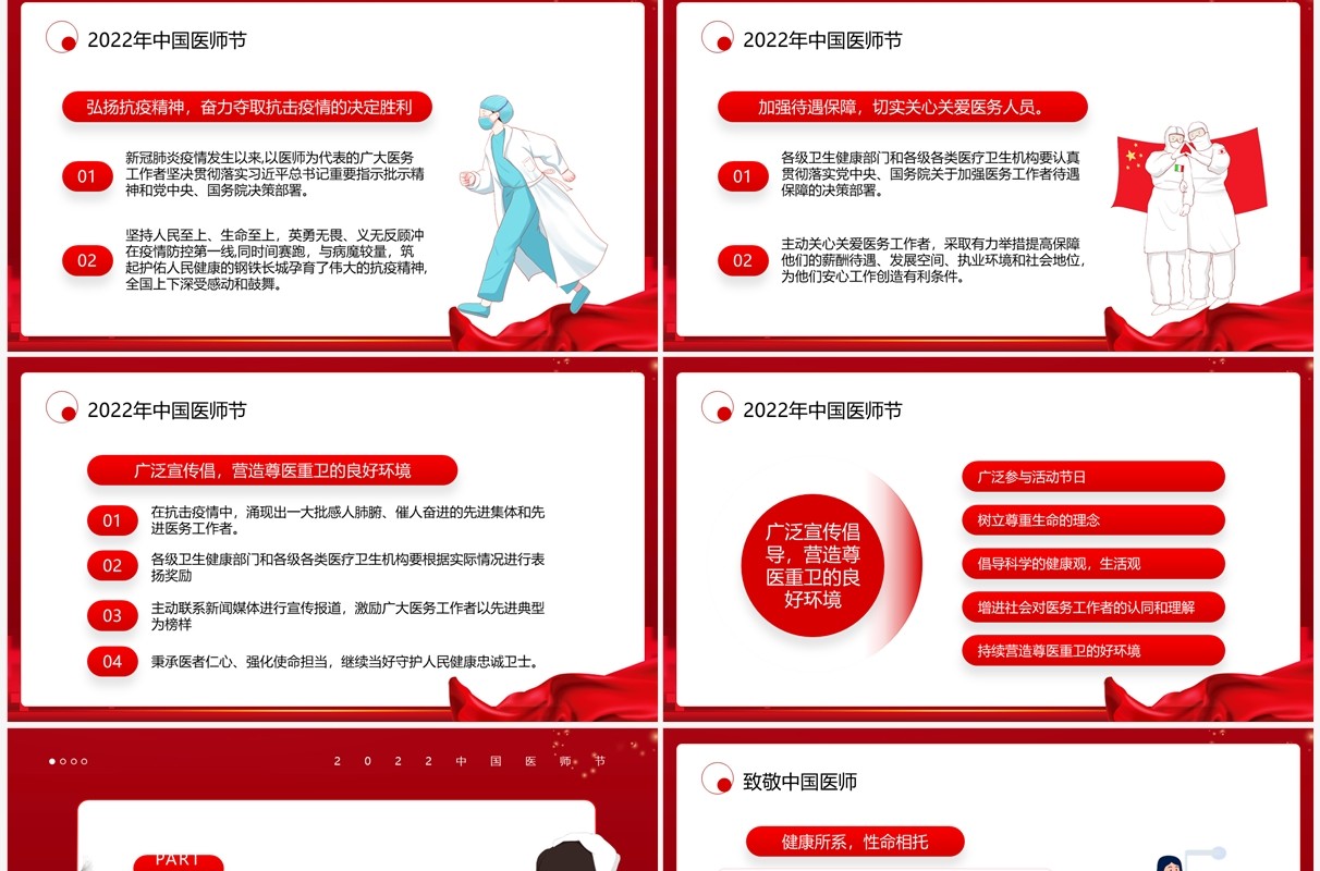 红色简约风中国医师节PPT动态模板