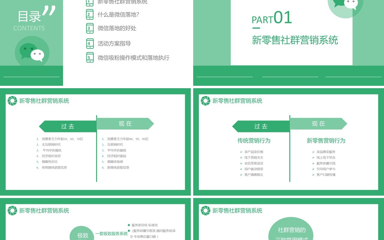 绿色简约新零售时代之微信营销方案通用PPT模板