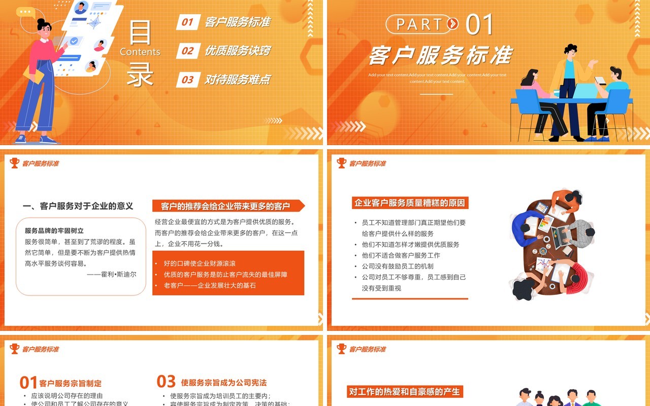橙色卡通风客户服务意识培训PPT模板