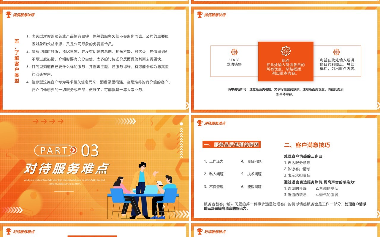 橙色卡通风客户服务意识培训PPT模板