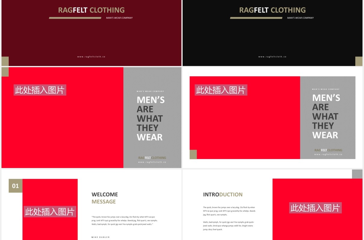 男装产品宣传展示PPT图片版式设计模板Man Fashion Powerpoint Template
