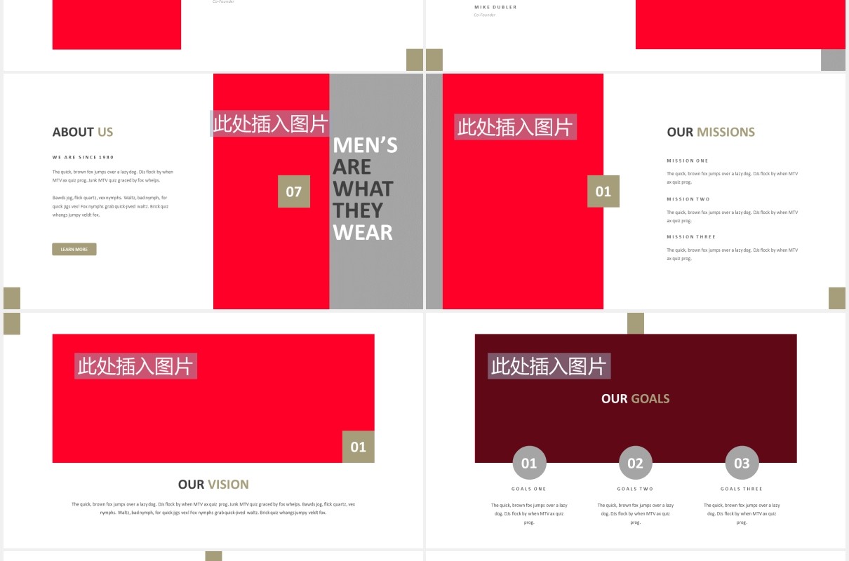 男装产品宣传展示PPT图片版式设计模板Man Fashion Powerpoint Template