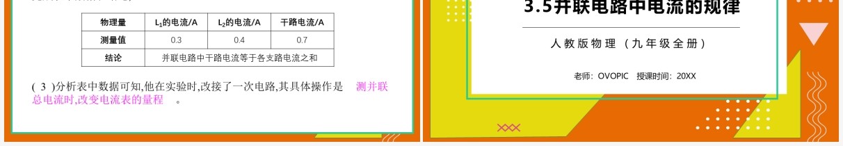 部编版九年级物理全册并联电路中电流的规律课件PPT模板