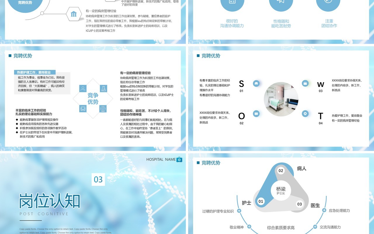 蓝色简约后备护士长竞聘动态PPT模板