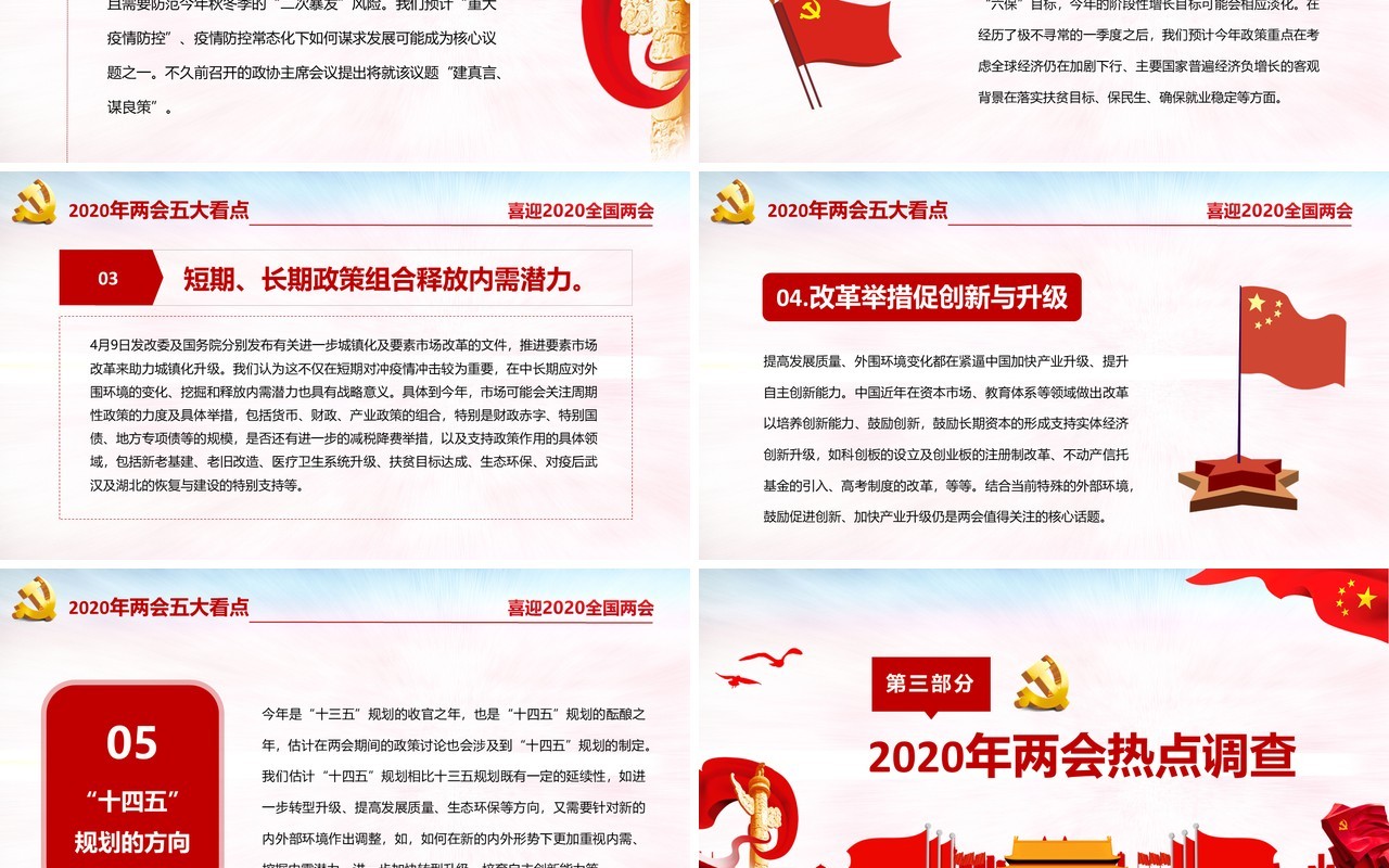 大气聚焦中国两会政府工作报告讲稿内容党建PPT模板