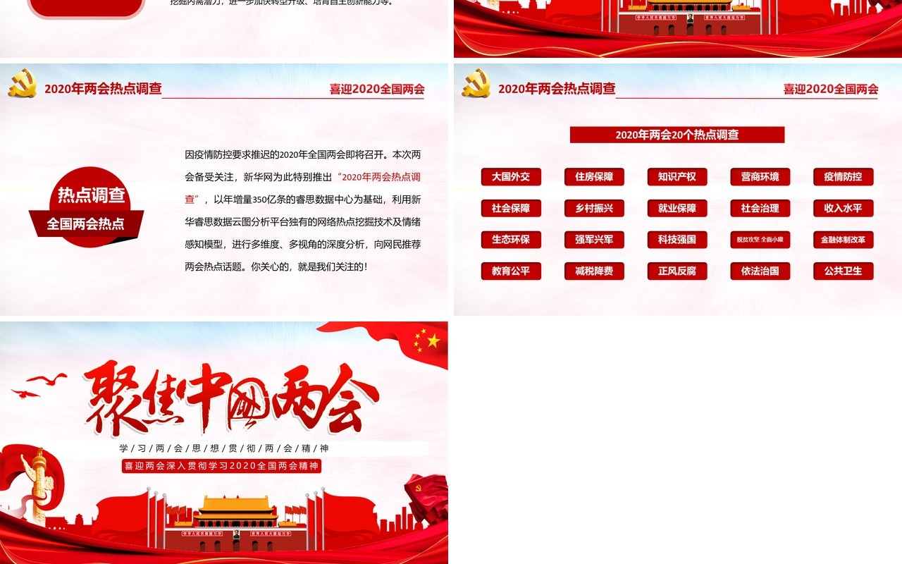 大气聚焦中国两会政府工作报告讲稿内容党建PPT模板