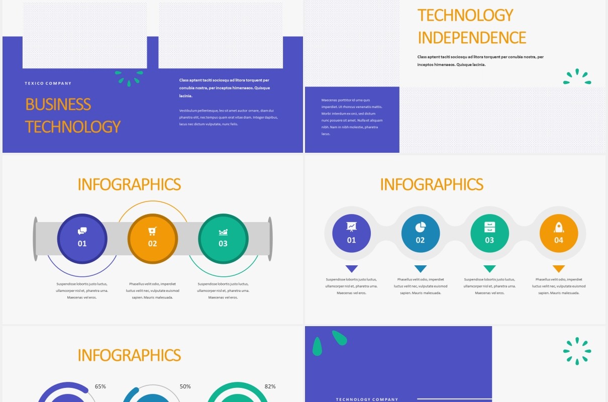 紫色简约技术公司宣传介绍PPT图片排版设计模板TEXICO - Technology Company Powerpoint Template