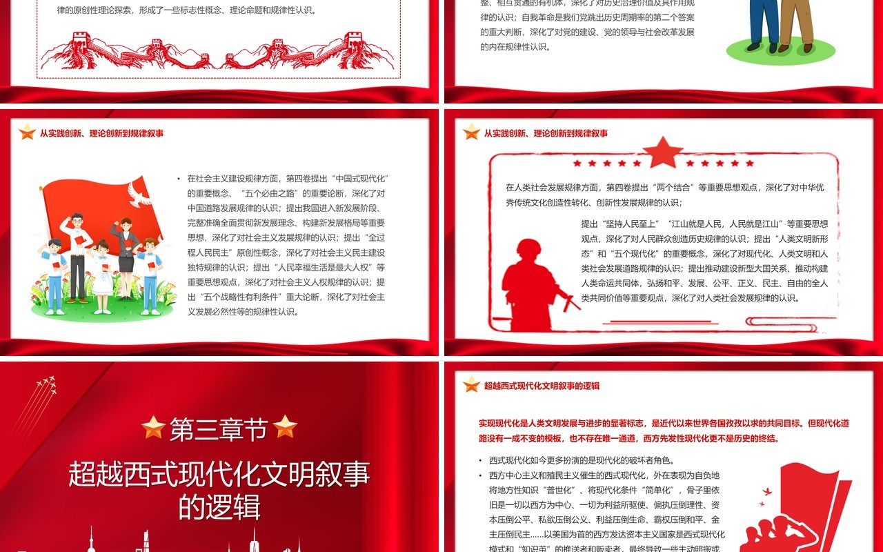 红色党政2022对强国复兴的多重书写专题党课PPT模板