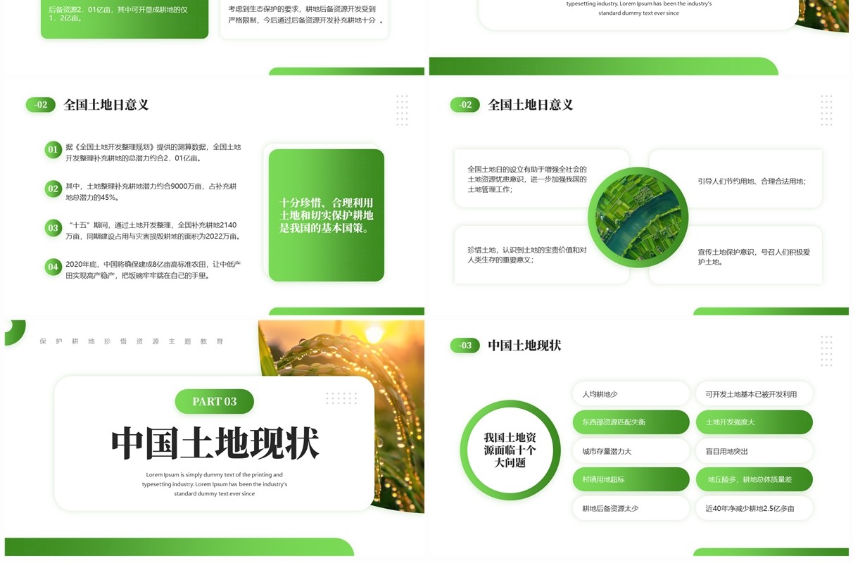 绿色简约风全国土地日保护耕地PPT模板