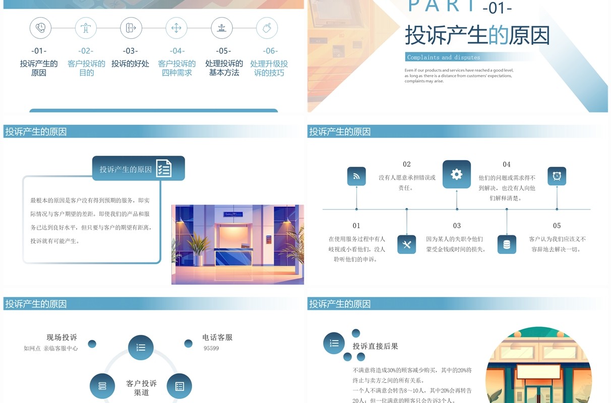 蓝黄渐变银行投诉与争议处理技巧培训PPT模板