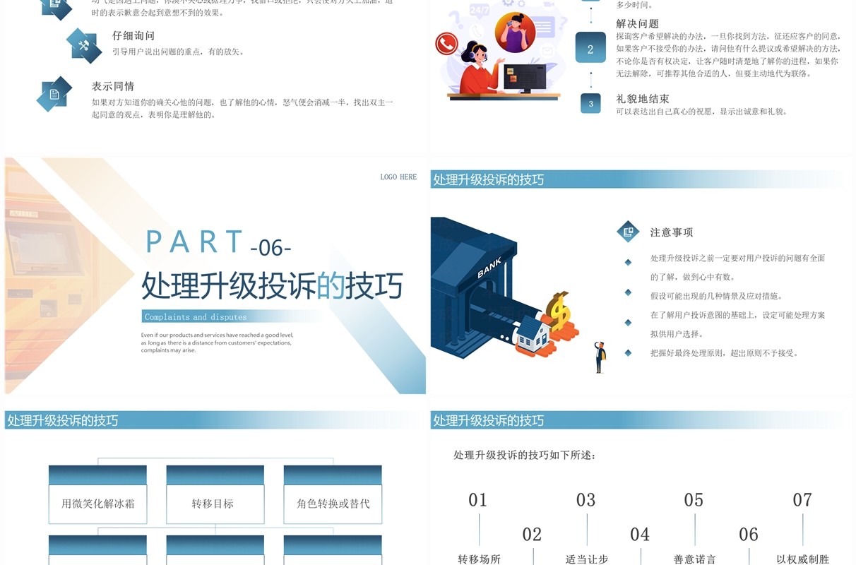 蓝黄渐变银行投诉与争议处理技巧培训PPT模板