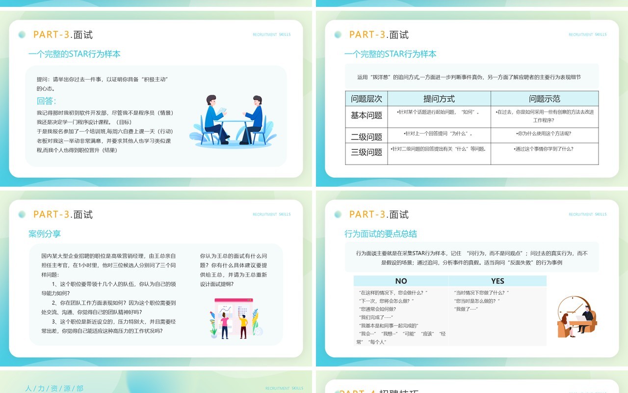 渐变卡通招聘技巧知识培训PPT模板