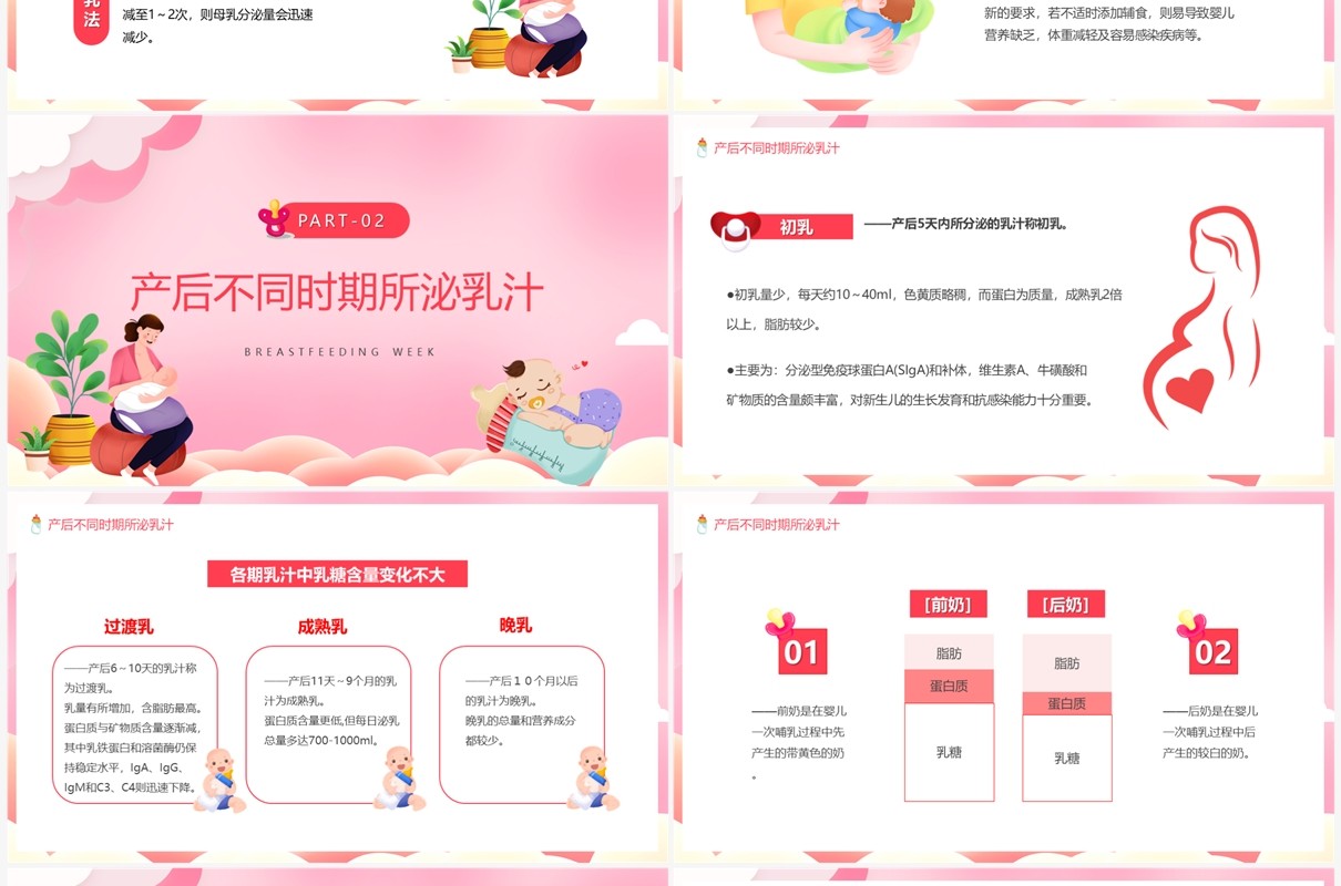 粉色卡通风母乳喂养日宣传PPT模板