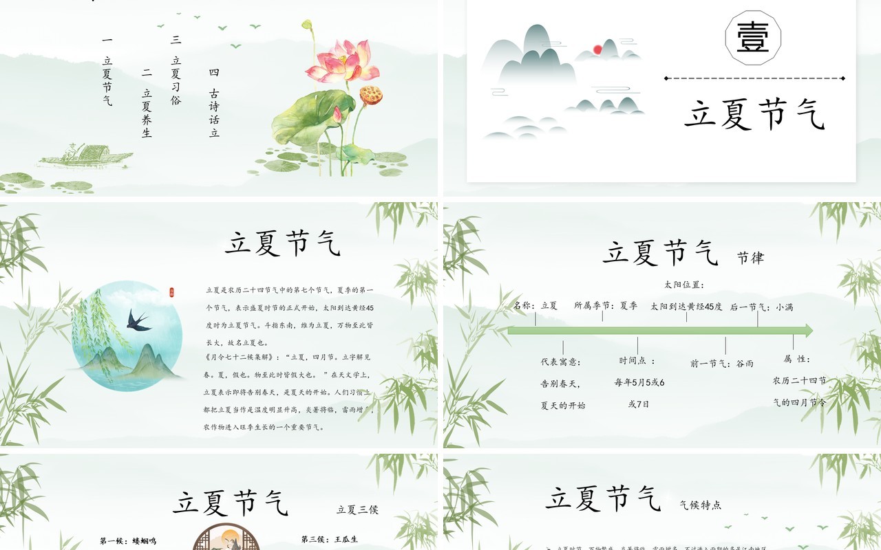 创意简约水墨风二十四节气立夏PPT模板