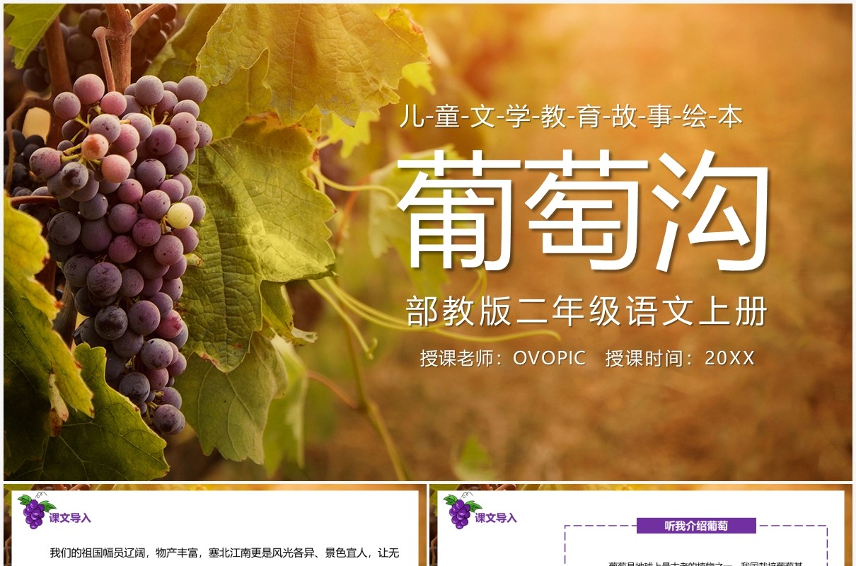 部编版二年级语文上册葡萄沟课件PPT模板