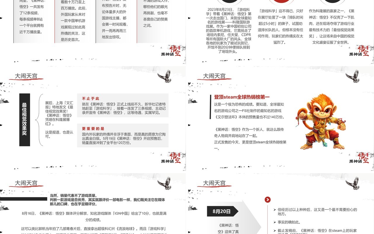 黑色水墨创意风黑神话悟空介绍PPT模板