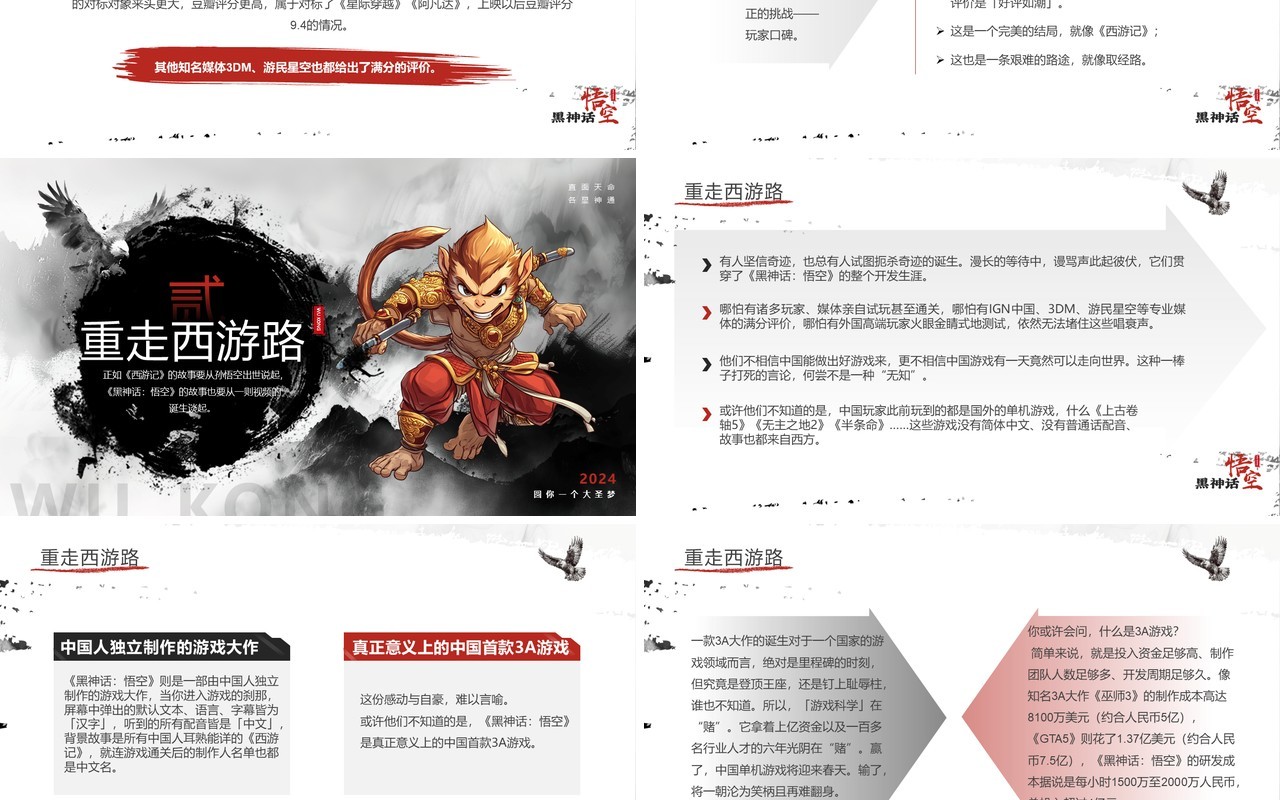 黑色水墨创意风黑神话悟空介绍PPT模板