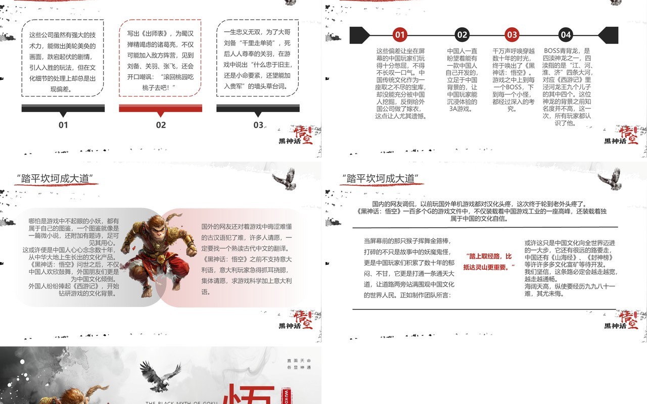 黑色水墨创意风黑神话悟空介绍PPT模板