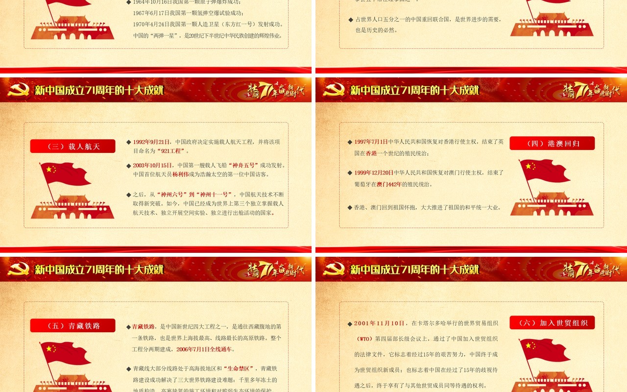 红色2020年国庆新中国成立71周年党政党课PPT模板