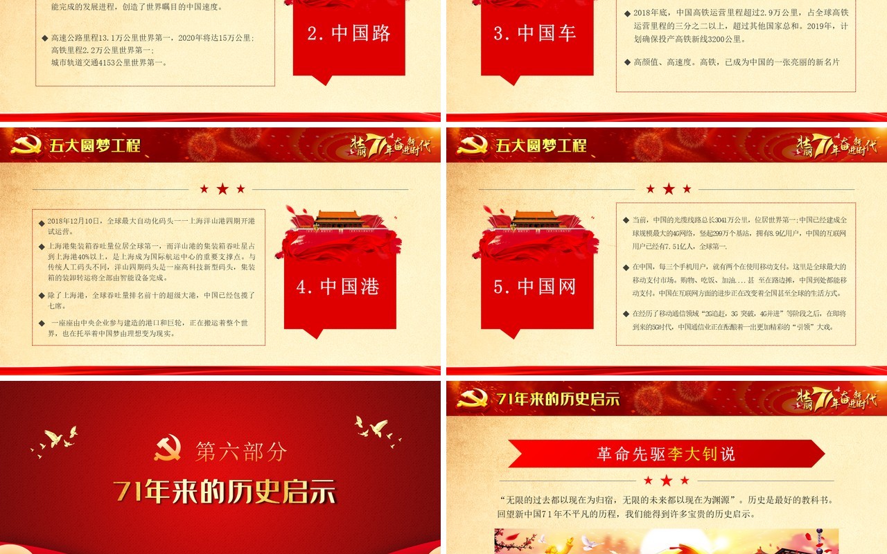 红色2020年国庆新中国成立71周年党政党课PPT模板