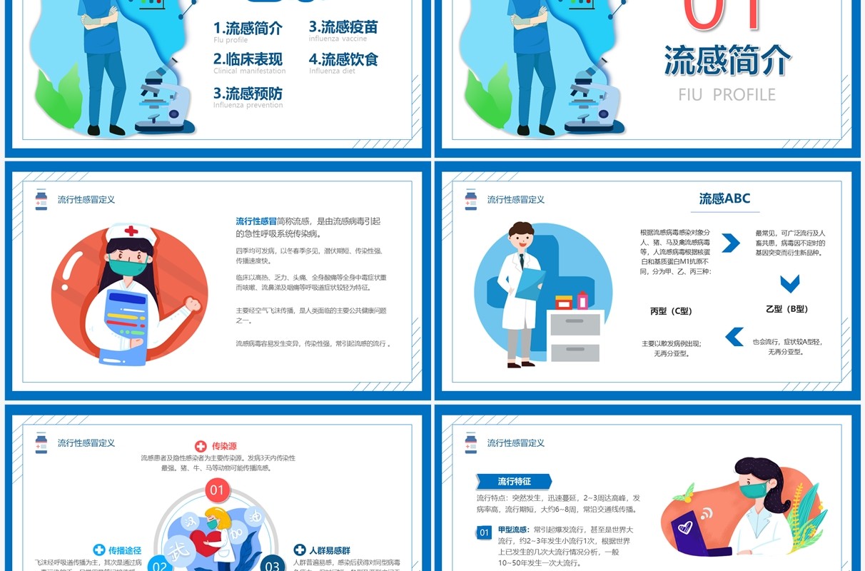 简约风流感预防与护理知识PPT模板