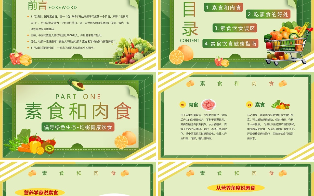 绿色简约风国际素食日PPT模板