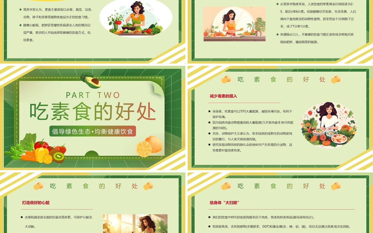 绿色简约风国际素食日PPT模板