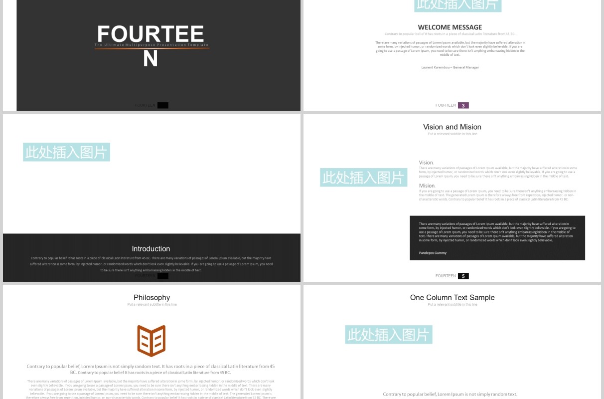 高端公司宣传项目介绍PPT可插图排版设计图表模板Fourteen - Powerpoint Template