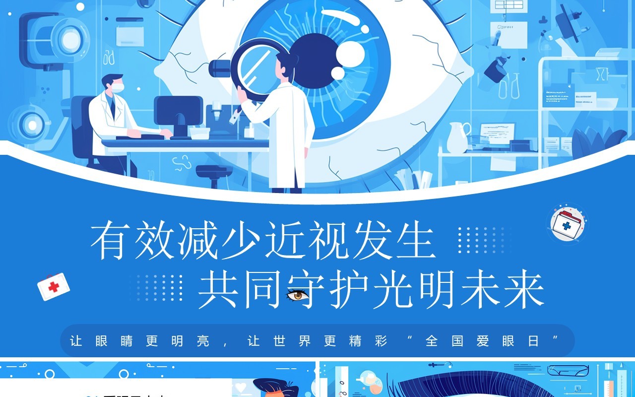 蓝色插画风有效减少近视发生全国爱眼日PPT模板