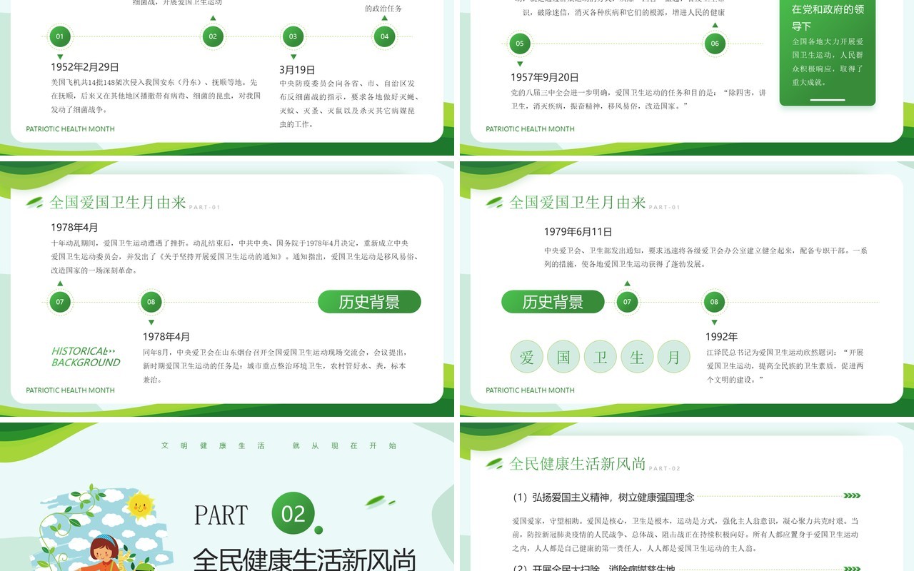 绿色简约卡通风全国爱国卫生月介绍PPT模板