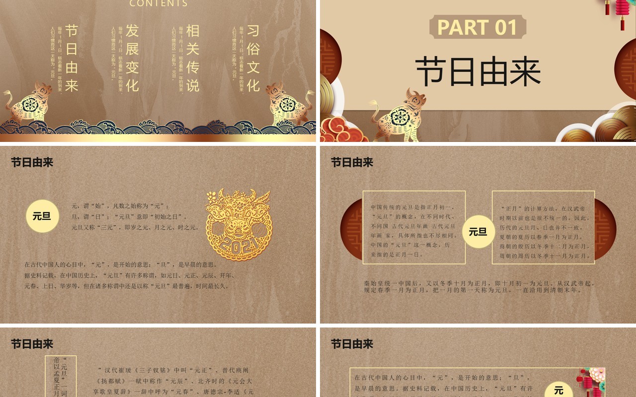 2021元旦快乐节日介绍通用PPT模板