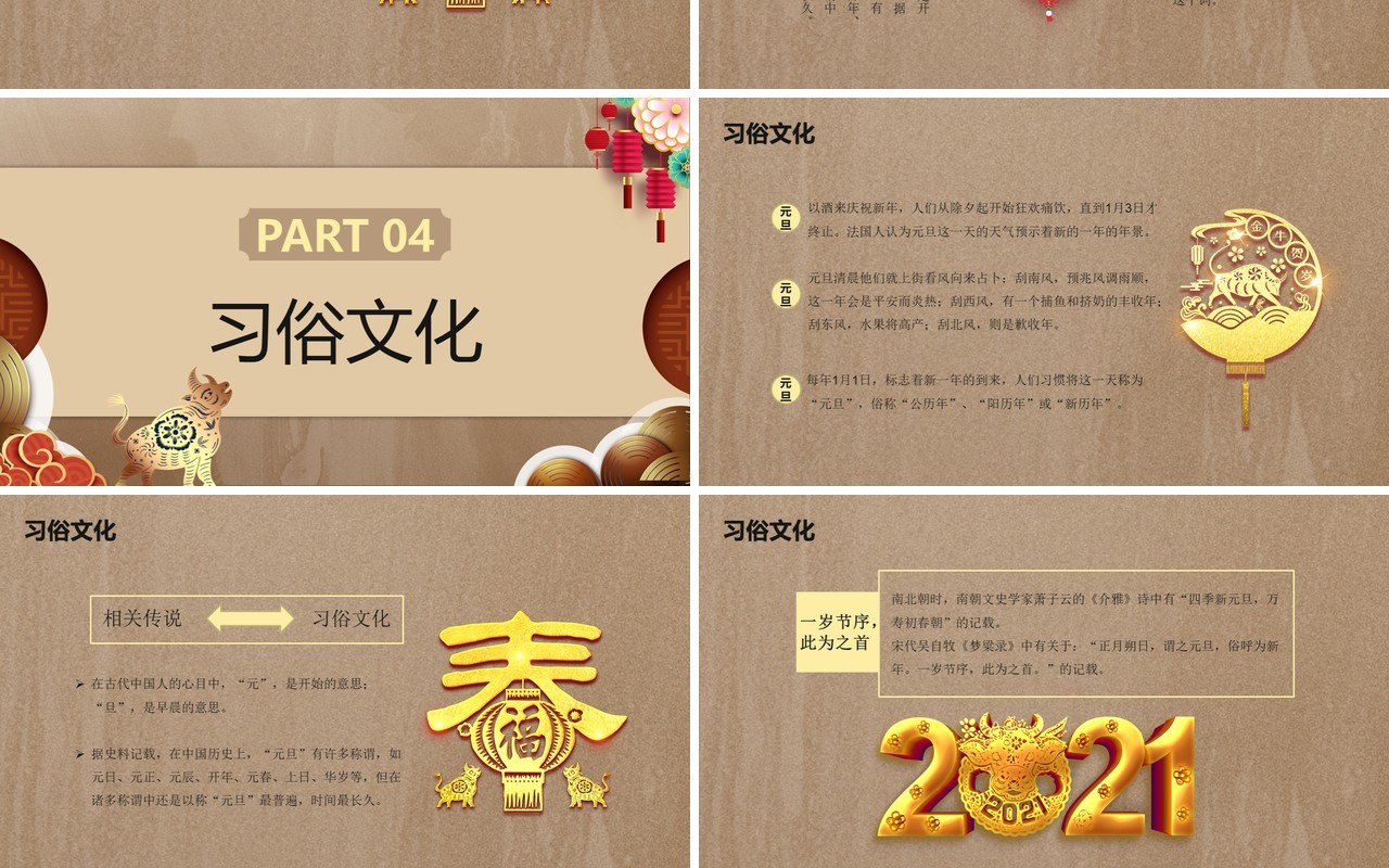 2021元旦快乐节日介绍通用PPT模板