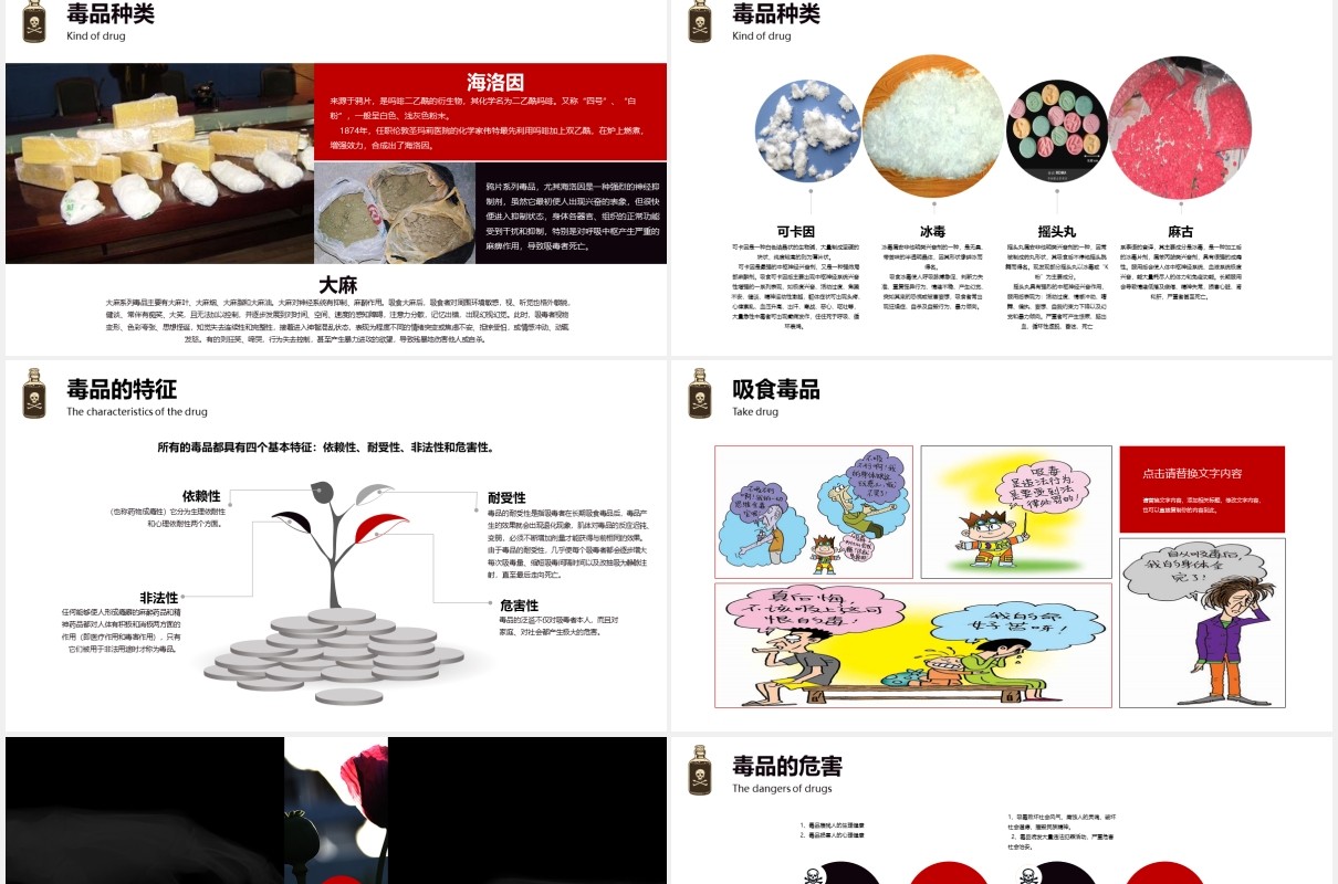 简约禁毒日知识教育宣传PPT模板