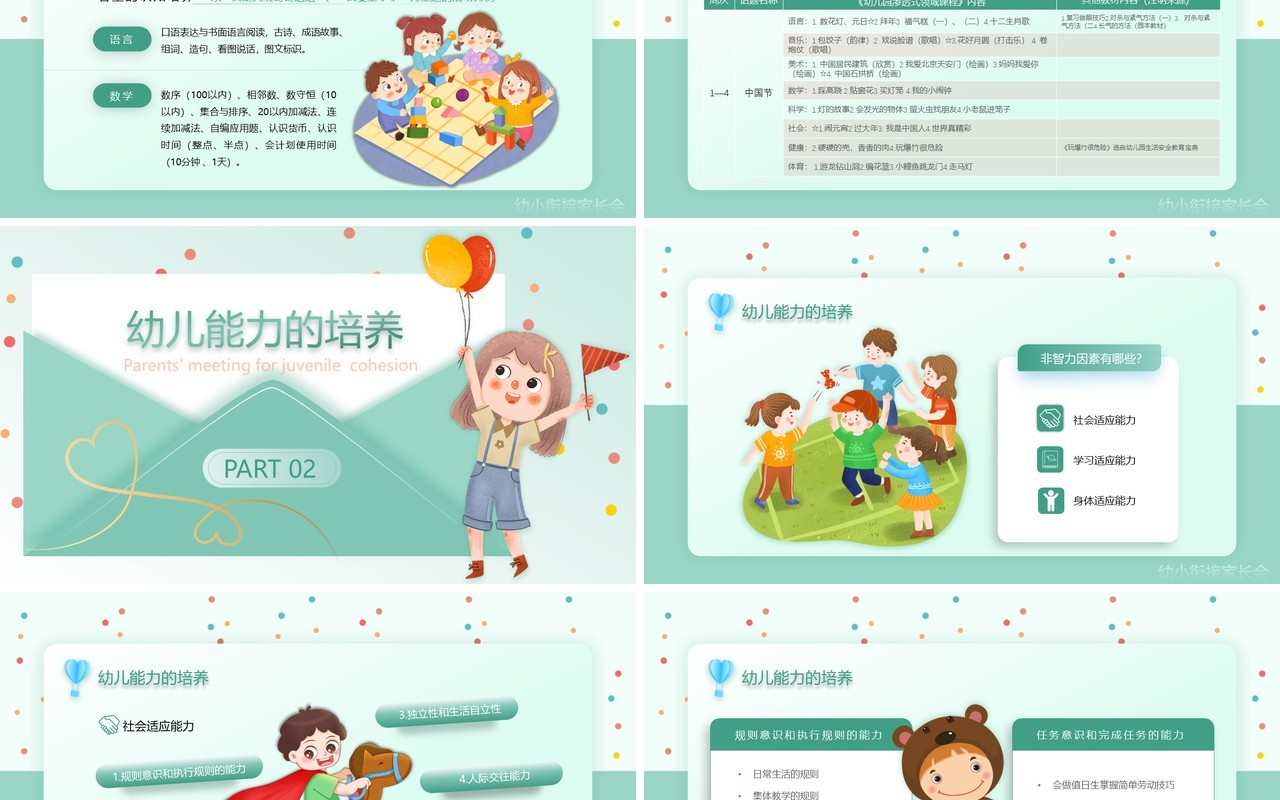 绿色卡通风幼小衔接家长会PPT模板