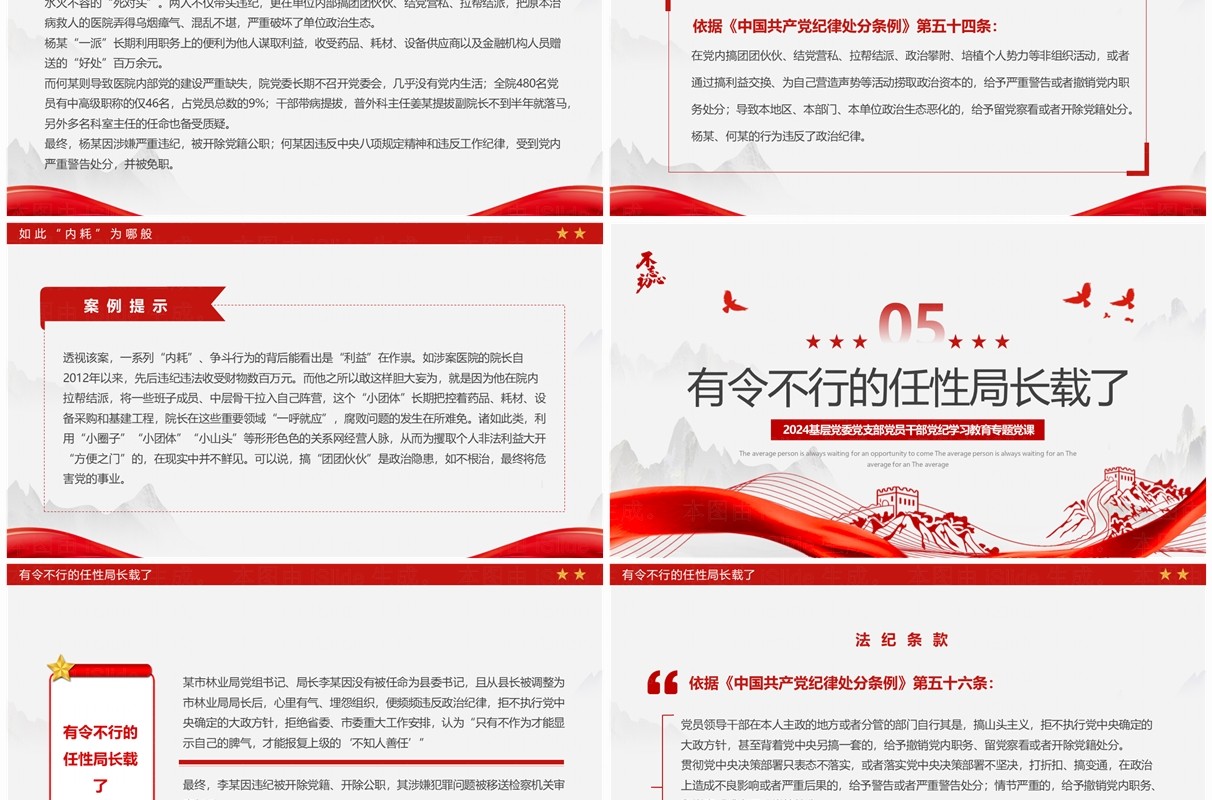 红色简约风以案说纪党纪学习教育PPT模板