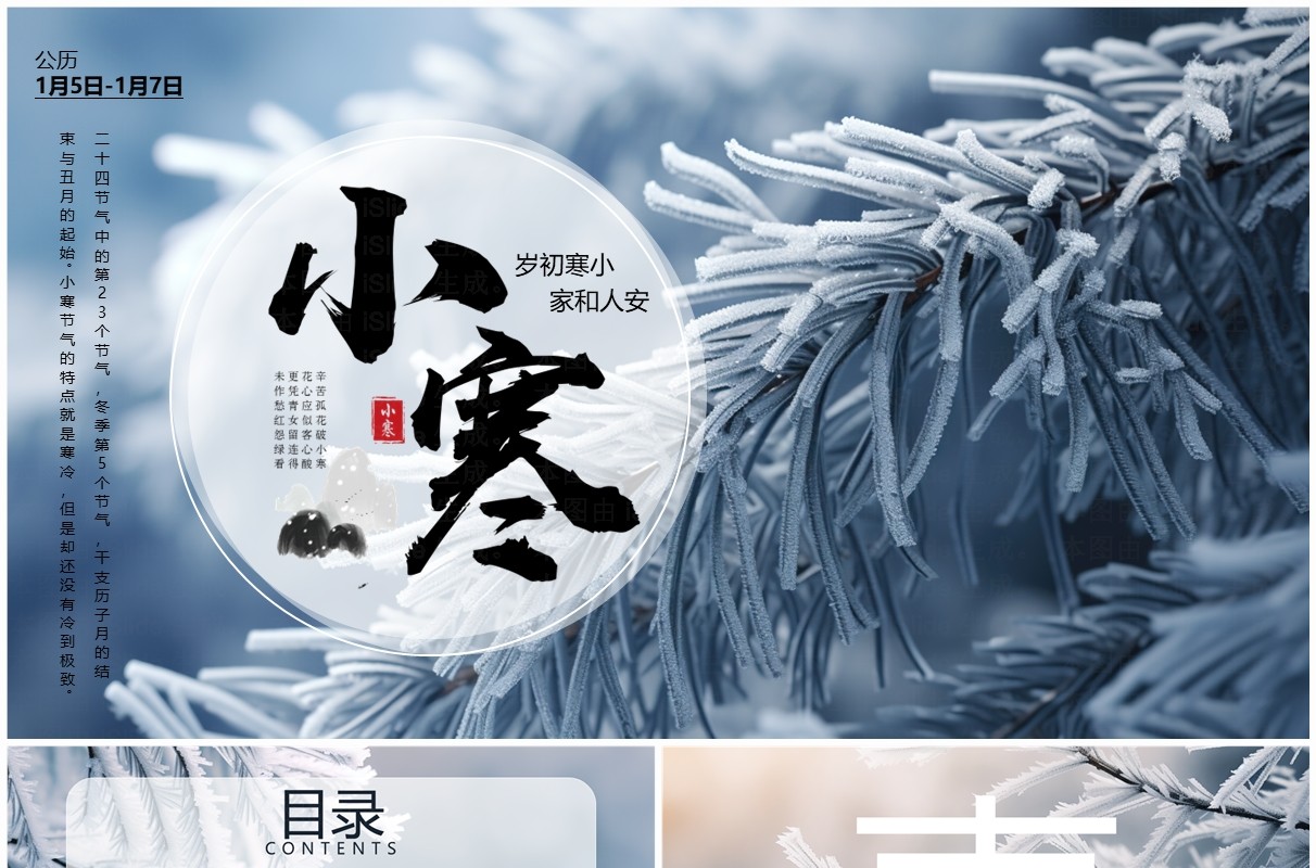 蓝色清新风二十四节气之小寒PPT模板