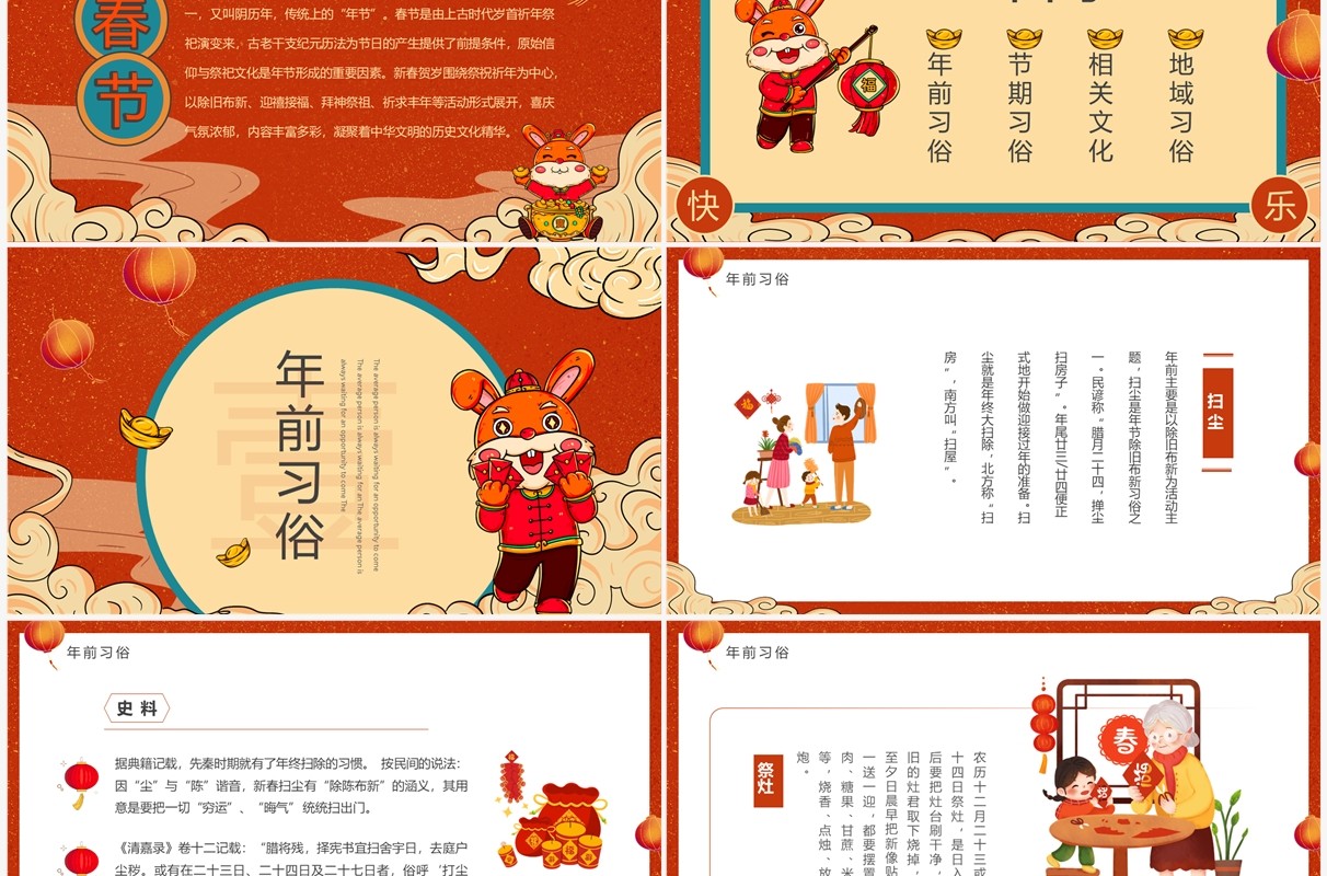 红色国潮中国风春节过年习俗介绍PPT模板