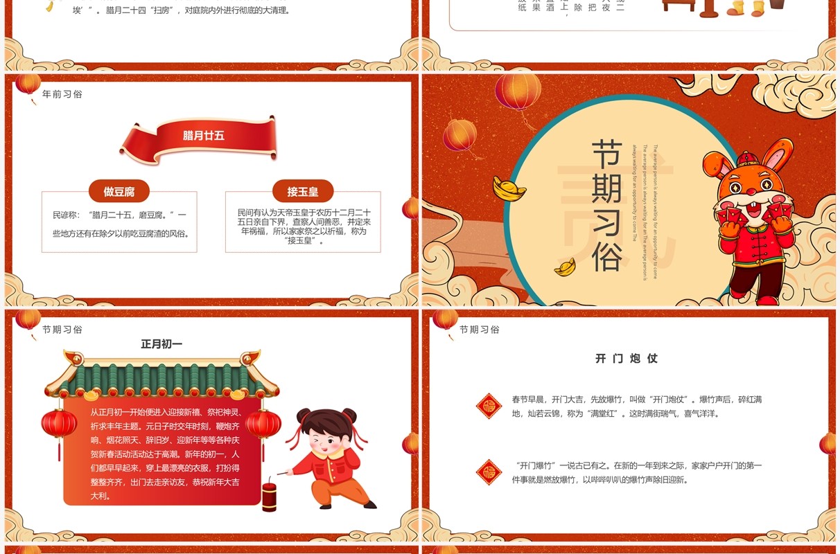 红色国潮中国风春节过年习俗介绍PPT模板