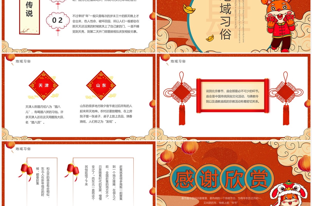 红色国潮中国风春节过年习俗介绍PPT模板