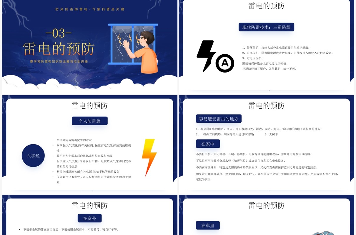 蓝色卡通风防雷电安全教育PPT模板