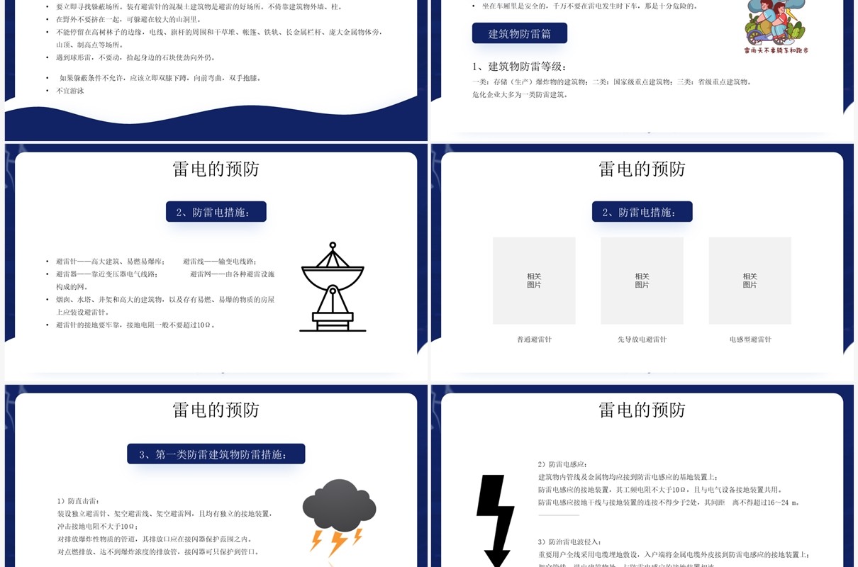 蓝色卡通风防雷电安全教育PPT模板