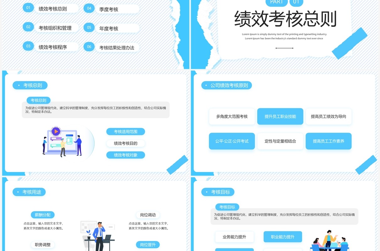 蓝色简约风员工绩效考核管理PPT模板