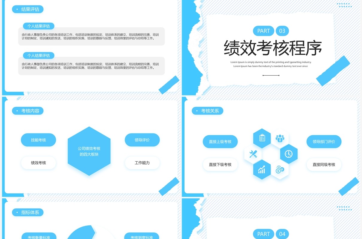 蓝色简约风员工绩效考核管理PPT模板