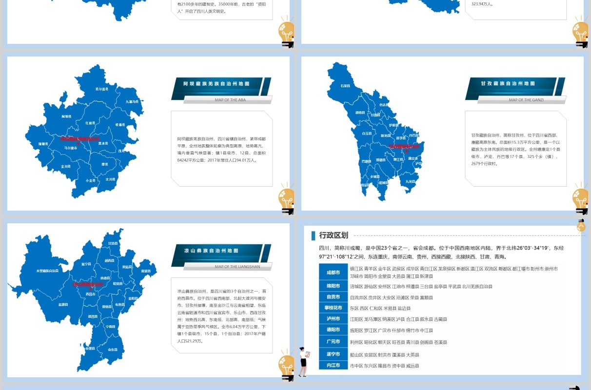 四川省地图PPT矢量含地级市矢量动态拼图