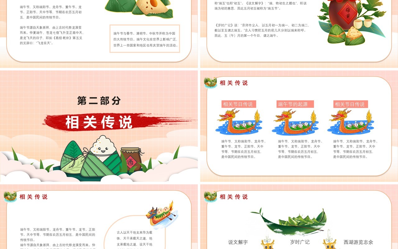 卡通风端午节节日介绍PPT模板