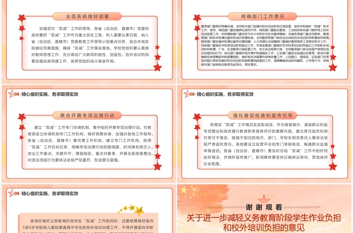 党政简约风关于进一步减轻义务教育阶段学生作业负担和校外培训负担的意见动态PPT模板