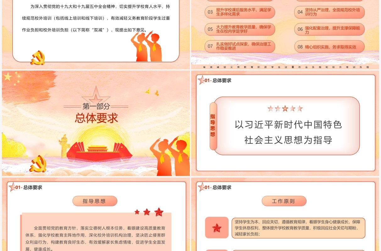 党政简约风关于进一步减轻义务教育阶段学生作业负担和校外培训负担的意见动态PPT模板