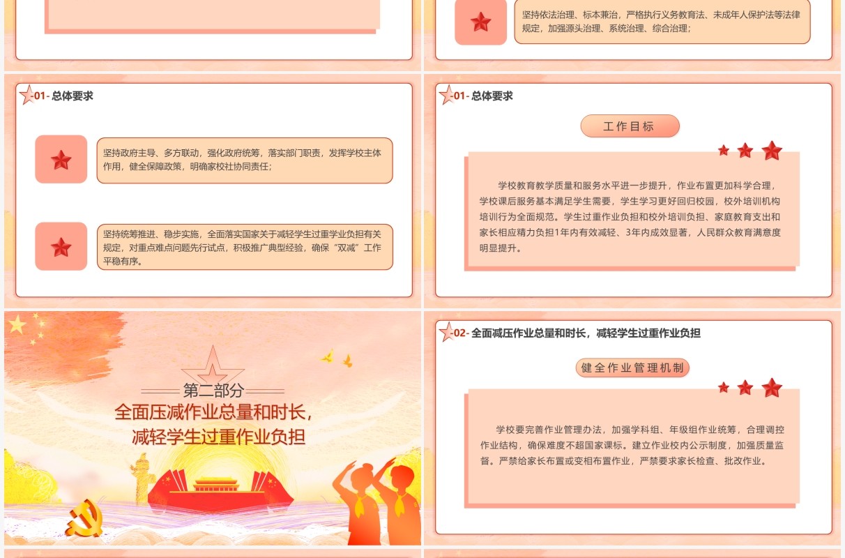 党政简约风关于进一步减轻义务教育阶段学生作业负担和校外培训负担的意见动态PPT模板